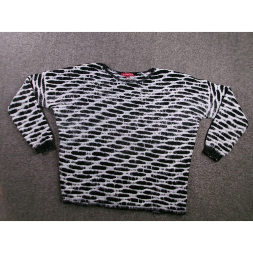 Vintage San Francisco Sweater Women Medium Black White Cozy Pullover Lounge Day